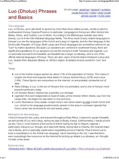 Luo (Dholuo) Phrases and Basics.